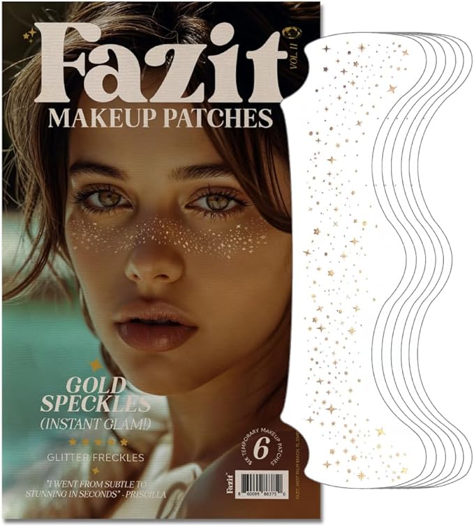 Fazit Makeup Patches - Gold Speckles - Glow Up Make-Up Patches - Cute Glitter Makeup Accessories for Women - Cosmetic Glitter for Face