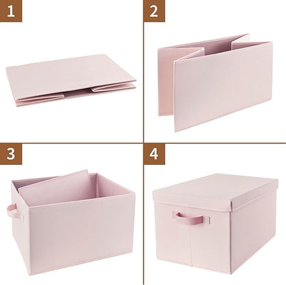 GRANNY SAYS Storage Bins Fabric, Large Storage Bins with Lids, Collapsible Storage Box Closet Shelf, Decorative Storage Baskets for Organizing Bedroom Dorm Nursery, Pink, 3-Pack