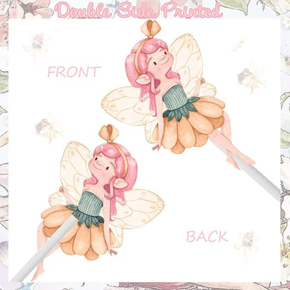 Fairy Cupcake Toppers Flower Fairy Party Cupcake Toppers 24Pcs Fairies Party Cake Picks Garden Birthday Party Decorations for Elves Theme Baby Shower Supplies