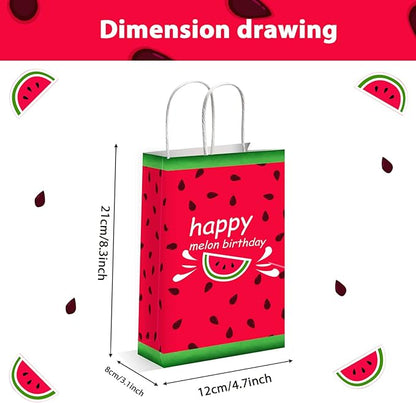 gisgfim 12 Pieces Watermelon Party Favor Bags Melon Birthday Goodie Treat Paper Bags Summer Fruit Theme Party Supplies Decorations for Baby Shower Birthday Gifts