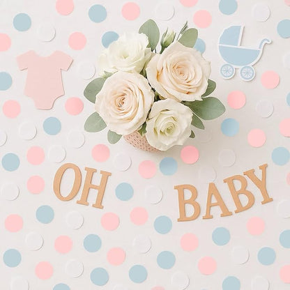 White Blue Pink Gender-Reveal Decorations - 300Pcs Paper Confetti Circle dot Birthday Party Baby Bridal Shower Wedding Graduation Bachelorette Engagement Neutral Table Decor HongTongTong