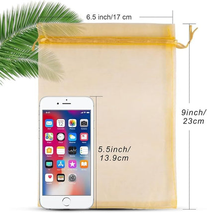 ANZNKU 50 Pack Organza Bags 6x9 Inch Mesh Gift Bags Small Packaging Bag Mesh Bag Drawstring for Easter Candy Wedding Party favor(Gold)