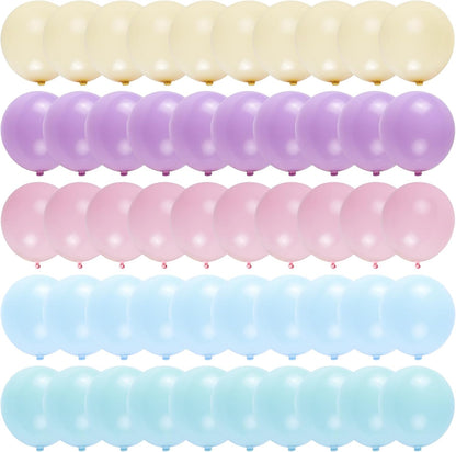 Premium 50pcs Pastel Macaron Balloon Kit – 12 Inch Multicolor Latex Balloons with Ribbon for Baby Showers, Weddings, Spring Parties, Boho & Groovy Themed Decor