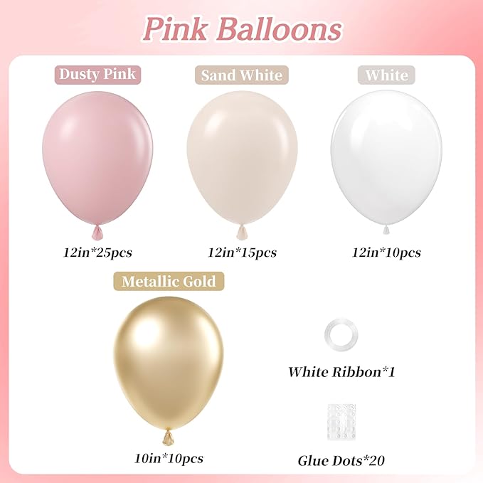 60pcs Pink and Gold Balloons 12inch, Sand White Metallic Gold Dusty Pink Balloons for Boho Wedding Baby Bridal Shower Engagement Birthday Party Decorations