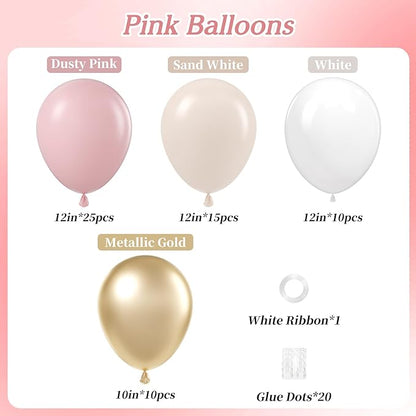 60pcs Pink and Gold Balloons 12inch, Sand White Metallic Gold Dusty Pink Balloons for Boho Wedding Baby Bridal Shower Engagement Birthday Party Decorations