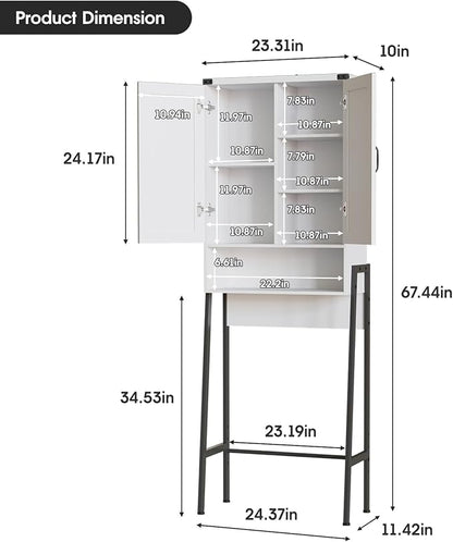 Vabches Over The Toilet Storage Cabinet with 2-Door Design Bathroom Organizers and Storage with Anti-Tip Device Over Toilet Organizer with Shelves for Bathroom,Restroom,Laundry White