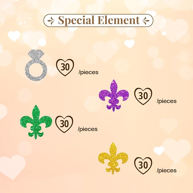 120pcs Mardi Gras Bachelorette Confetti, NOLA Bachelorette Party Decoration, Diamond Ring Paper Scatter, Silver Glitter Carnival Masquerade Table Decor, Bridal Shower Party Supplies