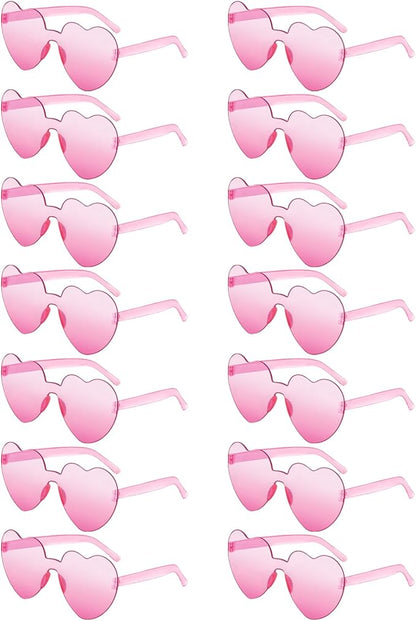 14/42 Pack Heart Sunglasses for Women, Fun Cute Rimless Transparent Candy Color Heart Glasses Party Favors
