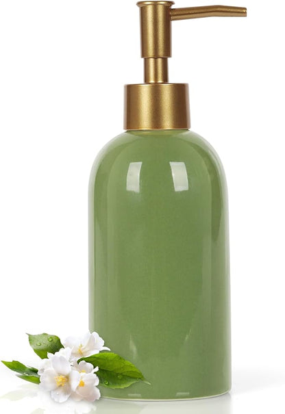 Natheeph 14OZ Ceramic Soap Dispenser Ceramic Soap Pump Dispenser Can Fill Liquid for Bathroom/Kitchen (Green)