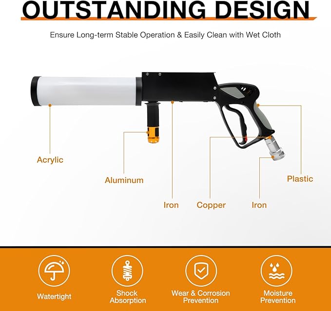 Smoke Machine With RGB Lights, CO2 Fog Cannon Jet Stage Effect Fogger LED Handheld Blaster With 10ft Hose for Nightclub Wedding Party DJ Halloween