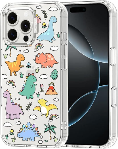 MOSNOVO Case for iPhone 16 Pro Max, [Buffertech 6.6ft Military-Grade Drop Protection] [Anti Peel Off Tech] Clear TPU Bumper Phone Case Cover Design - Dinosaur Land