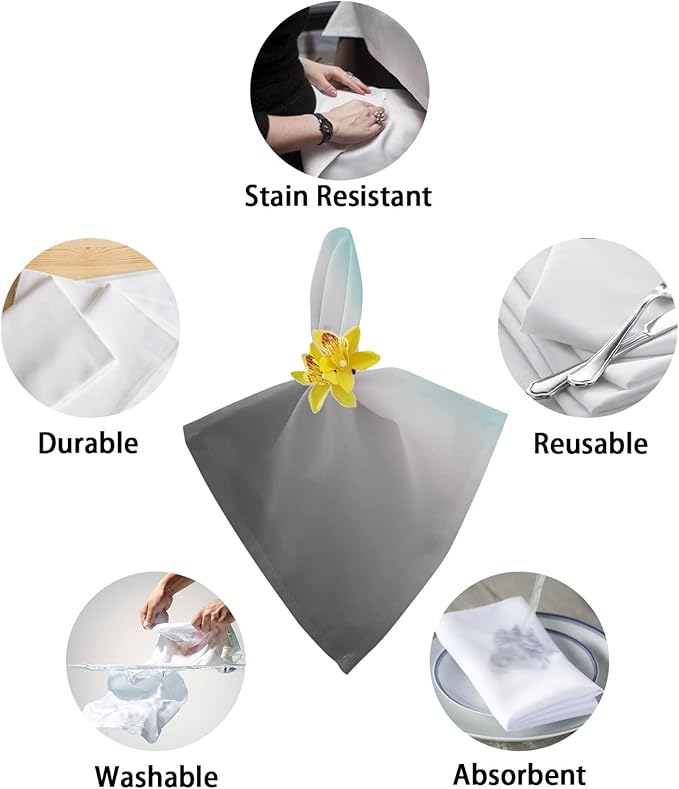 Cloth Napkins Teal Grey Ombre Set of 4 Dinner Napkins Paper Soft Durable Washable Table Napkin Turquoise Gradient Gradual Color Reusable Napkins for Family Dinners Weddings and Everyday Use 20x20 Inch