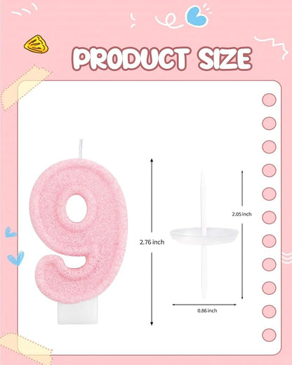Birthday Candles for Cake, Pink Number Candles, Cake Candles with Greeting Card for Birthday Party Wedding Anniversary Celebrations (Bright Pink 9 Candle)