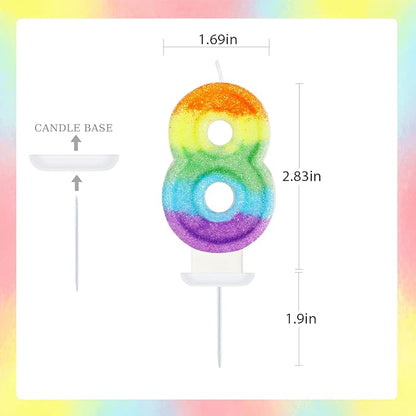 Rainbow Candles for Birthday Cakes, 8 Cake Topper, Rainbow Birthday Party Decorations, 8th Number Candle for Girls Boys (Number 8)