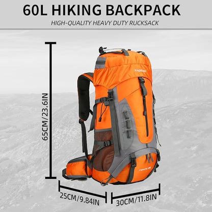 King'sGuard 60L Hiking Backpack for Men and Women Lightweight Camping Hiking Backpack with Rain Cover Large Waterproof Travel Backpack Backpacking Pack (Orange)