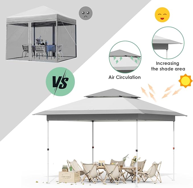 Arlopu Pop Up Canopy Tent with 1-Person Set up, Camping Instant Durable Shelter, Outdoor Gazebo Beach Shade with Wheeled Bag, 4 Sand Bags for Weight (Grey, 12FTX12FT)