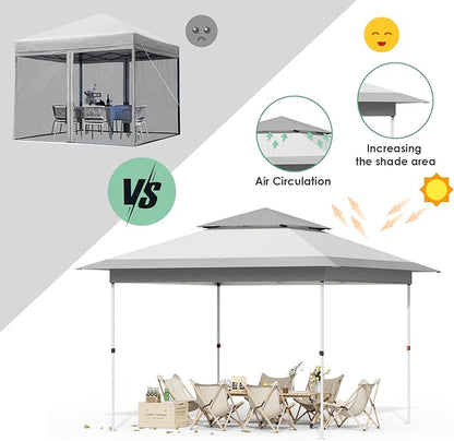 Arlopu Pop Up Canopy Tent with 1-Person Set up, Camping Instant Durable Shelter, Outdoor Gazebo Beach Shade with Wheeled Bag, 4 Sand Bags for Weight (Grey, 12FTX12FT)