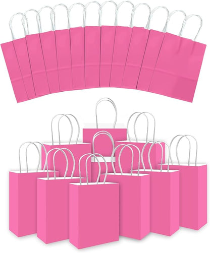 qiqee 24PCS Small Gift Bag with Handles Bulk 8.3"x6"x3" Gift Bags Pink Bags Multiple Uses (Small Size)