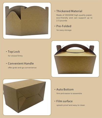 30-Pack Kraft Brown Gable Treat Boxes with Handles, 6" Pop-Up Party Favor Gift Boxes for Birthday, Wedding, Baby Shower, Eco-Friendly Candy, Cookie, Goodie Bags for Kids, Bachelorette Decor