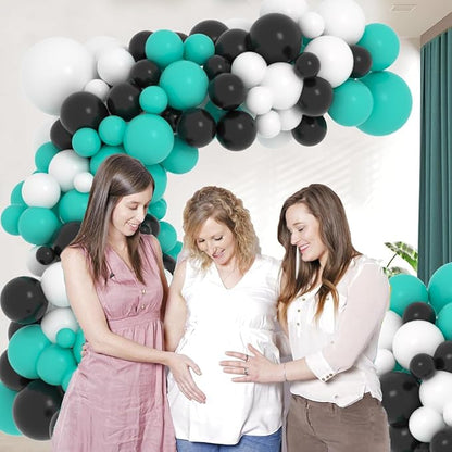 Teal Blue Black White Balloon Garland Arch Kit, 122PCS Teal Blue White Black Balloons Teal Balloons for Birthday Wedding Graduation Anniversary Engagement Gender Reveal Halloween Party Decorations