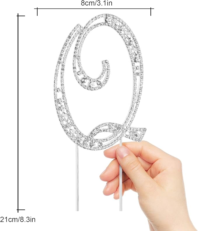 LINGPAR Letter Q Cake Topper Rhinestone Crystal Silver Letter for Wedding or Anniversary Birthday Party Decoration Supplies