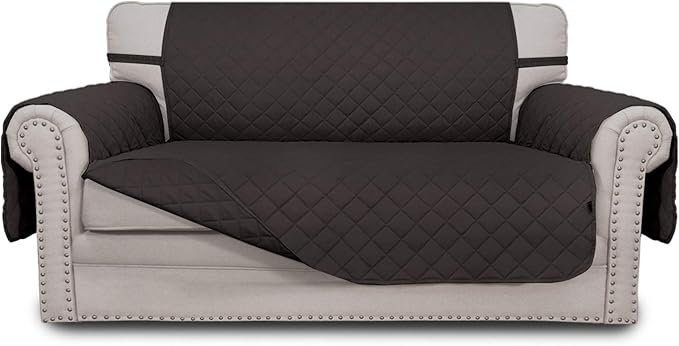Easy-Going Reversible Loveseat Couch Cover for 2 Cushion Couch Sofa Cover for Dogs Water Resistant Furniture Protector with Foam Sticks Elastic Straps for Pet (Loveseat, Chocolate/Chocolate)
