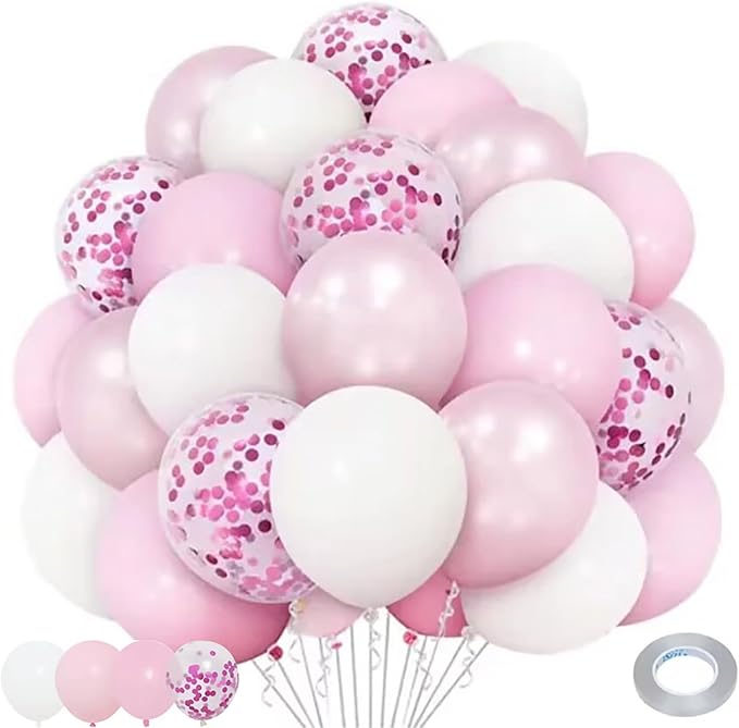 Light Pink and White Balloons, 12 Inch Pink White Balloons with Confetti Balloons for Wedding Bridal Shower Baby Shower Pink Birthday Decorations