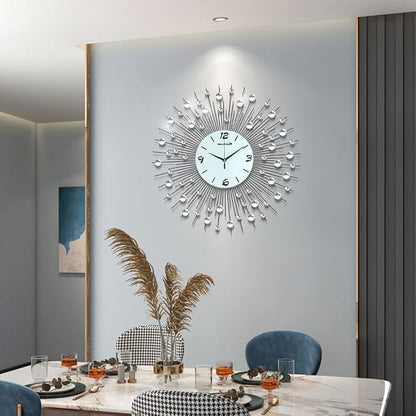 Modern Wall Clock for Living Room Decor Large Bedroom Silent Decorative Wall Watch Metal Quiet Crystal Kitchen Big Office Farmhouse Frameless 25.6 Inch