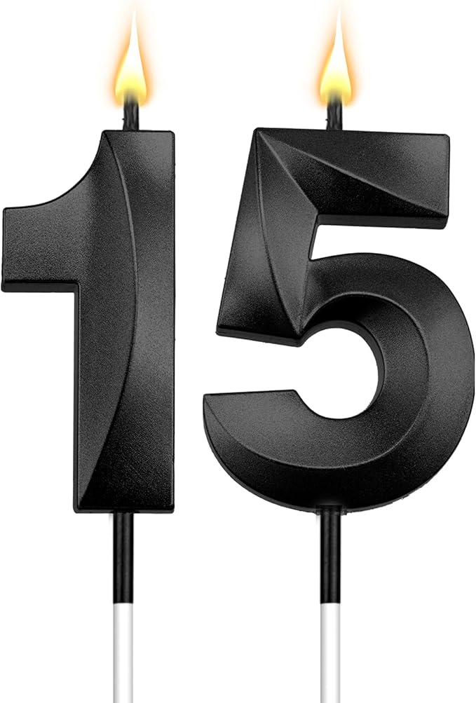 15th Birthday Candles 15 Candles for 15th Birthday Decorations for Boys Happy 15 Birthday Cake Topper Black Birthday Candles Black Number Candles