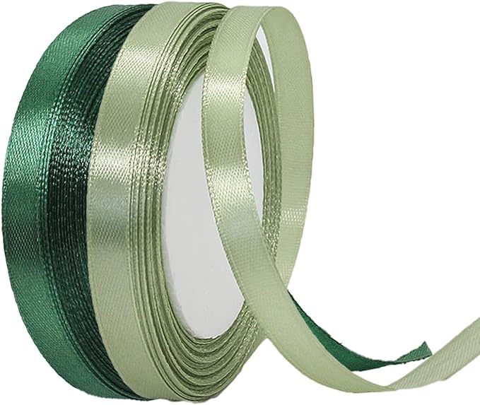 2 Rolls Sage Green Ribbon, 3/8 Inch 50 Yards Dusty Sage Dark Green Satin Fabric Ribbon for Wedding Party, Gift Wrapping, Baby Shower, Flower Bouquets, DIY Crafts, Birthday and Christmas Decorations