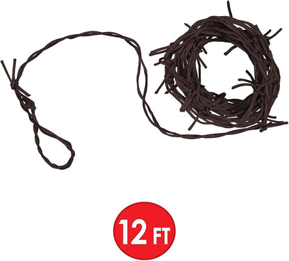 Beistle Rusty Barbed Wire Garland, Faux Barb Wire Halloween Decorations, Twisted Cord for Haunted House, Halloween & Western Party Décor, 12’