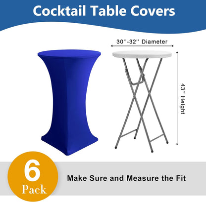 Cocktail Table Covers-Spandex Round High Top Table Cloths 6 Pack 32x43 Inch-Royal Blue Stretch Fitted Bar Tall Tablecloth for Pub Bistro Highboy Party Banquet Height Folding Satnding Tables