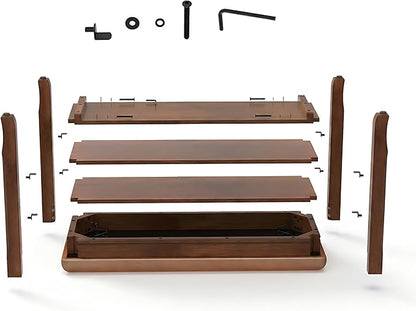 Shoe Rack Bench Entryway Storage with Leather Cushion, Shoe Organizer Bench for Entryway, Front Doors Entrances Hallway,Mudroom,Closet, Bedroom,Solidwood 3 Height-Adjustable Removable Shelve,23.6"