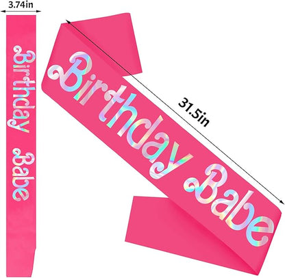 Birthday Babe Sash with Iridescent Foil, Hot Pink Birthday Sash for Girls, Women. Happy Bday Sash for Official Teenager Sweet 16, 21st 30th 40th 50th or Any Other Bday Party