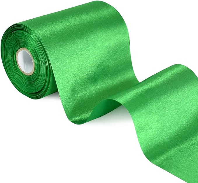 TONIFUL 4 Inch x 22 Yards Wide Green Satin Ribbon Solid Fabric Large Ribbon for Cutting Ceremony Kit Grand Opening Chair Sash Table Car Bows Gift Wrapping Wedding Party Decoration Christmas
