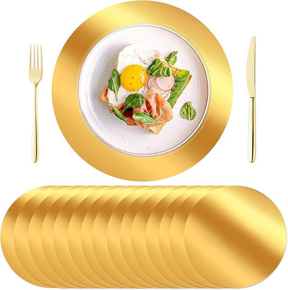 KesaPlan 50PCS Round Gold Placemats, 13" Disposable Paper Placemats for Dining Table, Mirrored Gold Charger Place Mat for Kitchen Banquet Table Setting Wedding Birthday Dinner Party
