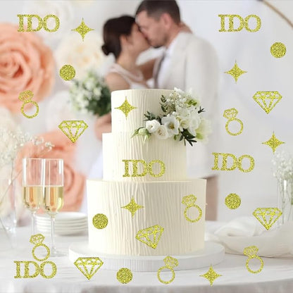 Gold Glitter Wedding Table Confetti 250PCS Diamond Ring I DO Table Confetti for Bachelorette Bridal Shower Engagement Party Decorations