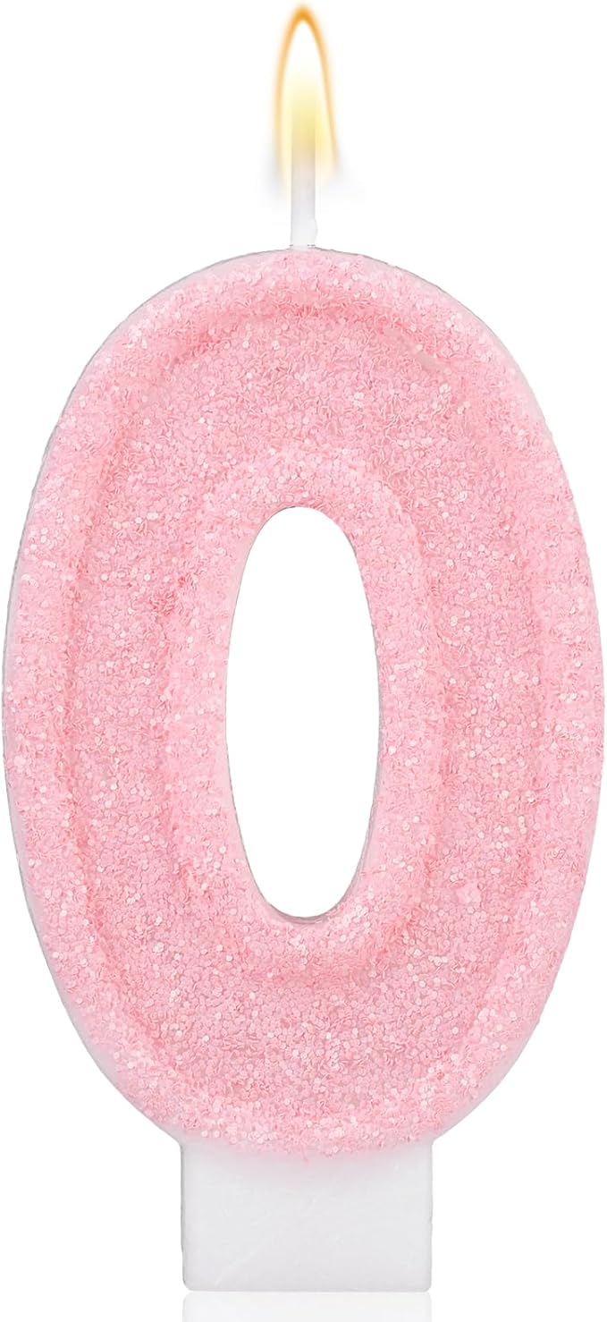 Pink Number Birthday Candles, Romantic Cake Glitter Pink Number Candles Anniversary Cake Topper Decoration Cute Birthday Party Supplies for Wedding Anniversary Celebration Supplies (0)