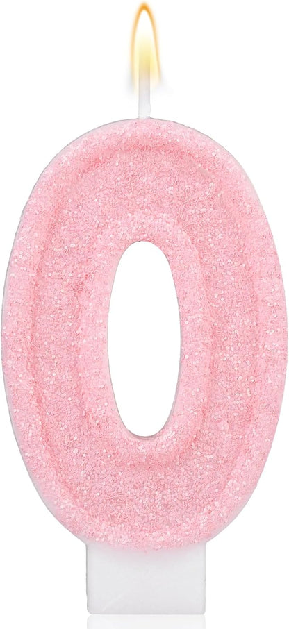 Pink Number Birthday Candles, Romantic Cake Glitter Pink Number Candles Anniversary Cake Topper Decoration Cute Birthday Party Supplies for Wedding Anniversary Celebration Supplies (0)