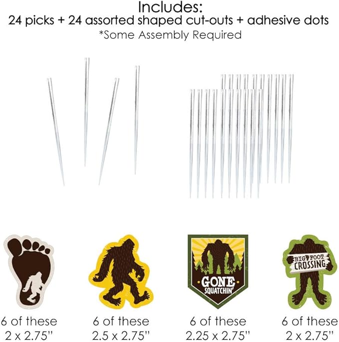 Big Dot of Happiness Sasquatch Crossing - Dessert Cupcake Toppers - Bigfoot Party or Birthday Party Clear Treat Picks - Set of 24