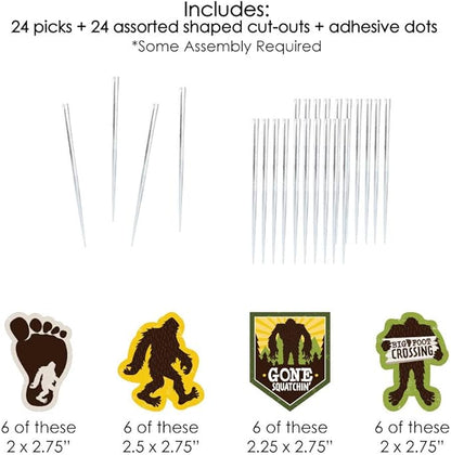 Big Dot of Happiness Sasquatch Crossing - Dessert Cupcake Toppers - Bigfoot Party or Birthday Party Clear Treat Picks - Set of 24