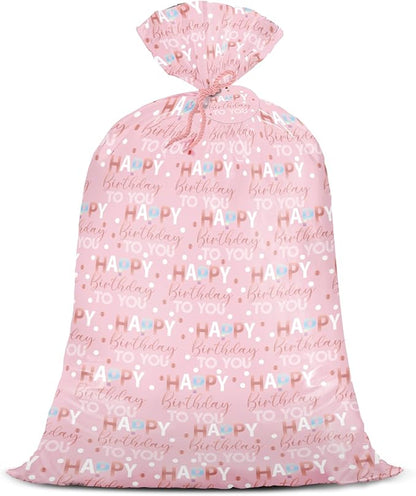 WRAPAHOLIC 56" Extra Large Birthday Plastic Gift Bag - Pink Sweet Blessings Jumbo Bike Bag Gift Wrap for Women Girls Birthday, Baby Shower, Wedding, Bridal Shower - 56" H x 36" W