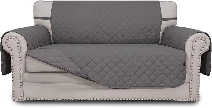 Easy-Going Reversible Loveseat Couch Cover for 2 Cushion Couch Sofa Cover for Dogs Water Resistant Furniture Protector with Foam Sticks Elastic Straps for Pet (Loveseat, Gray/Gray)