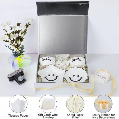 UoeRing 1 Pcs Silver Gift Box Large 13.5x11.8x4.7 inch Luxury Gift Box for Presents with Magnetic Closure Lid Collapsible,Birthday,Contains Card, Ribbon, Tissue Paper,Shredded Paper Filler