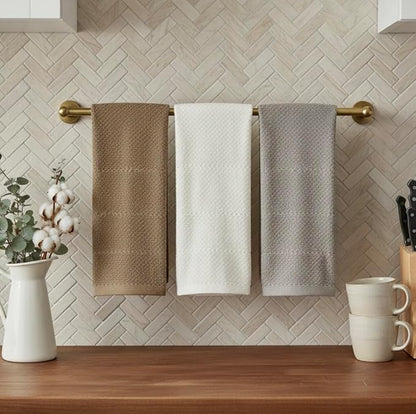 Beige White Brown Taupe Kitchen Hand Dish Towels: Oversized 28" x 18",100% Cotton Cloth Soft Cleaning Drying Absorbent Textured Design, Set of 3 Multipurpose for Everyday Use (Neutral Collection)