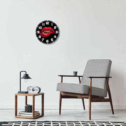 Red Lips Wall Clock Sexy Biting Lips on Black Background Battery Powered Wall Clock Silent Non Ticking 10 Inch for Living Room, Kitchen, Home,Bathroom, Bedroom