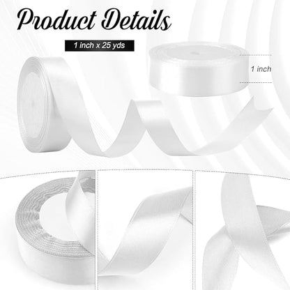 White Ribbons for Christmas Tree, 1 Inch 25 Yards White Satin Ribbons for Gift Wrapping, Hair Ribbon Easter Ribbon Perfect for Wedding Decor Floral Bouquets Valentine Gifts