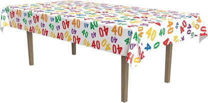 Beistle 40 Birthday Tablecover, 54” x 108” – Plastic Table Cloth, Rectangular Tablecloth, Table Covers for Party, Happy Birthday Table Cloth, Birthday Decorations, Party Supplies, Assorted colors