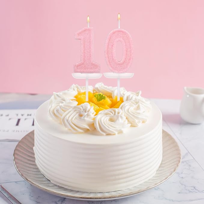 Pink Number Birthday Candles, Romantic Cake Glitter Pink Number Candles Anniversary Cake Topper Decoration Cute Birthday Party Supplies for Wedding Anniversary Celebration Supplies (0)