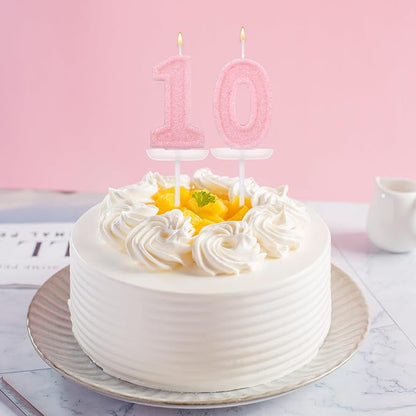 Pink Number Birthday Candles, Romantic Cake Glitter Pink Number Candles Anniversary Cake Topper Decoration Cute Birthday Party Supplies for Wedding Anniversary Celebration Supplies (0)